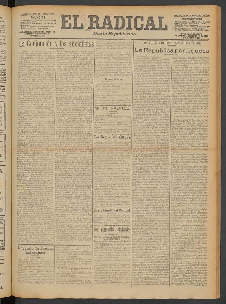 Miniatura de El Radical: diario republicano del 27 de octubre de 1915