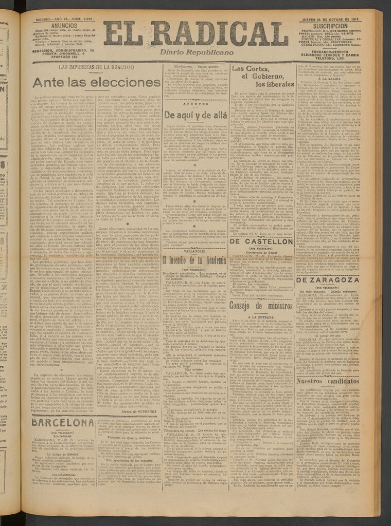 Miniatura de El Radical: diario republicano del 28 de octubre de 1915