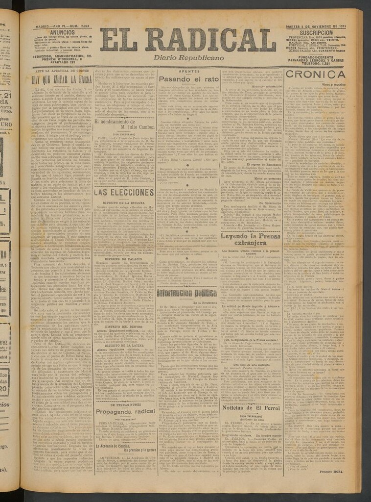 Miniatura de El Radical: diario republicano del 2 de noviembre de 1915