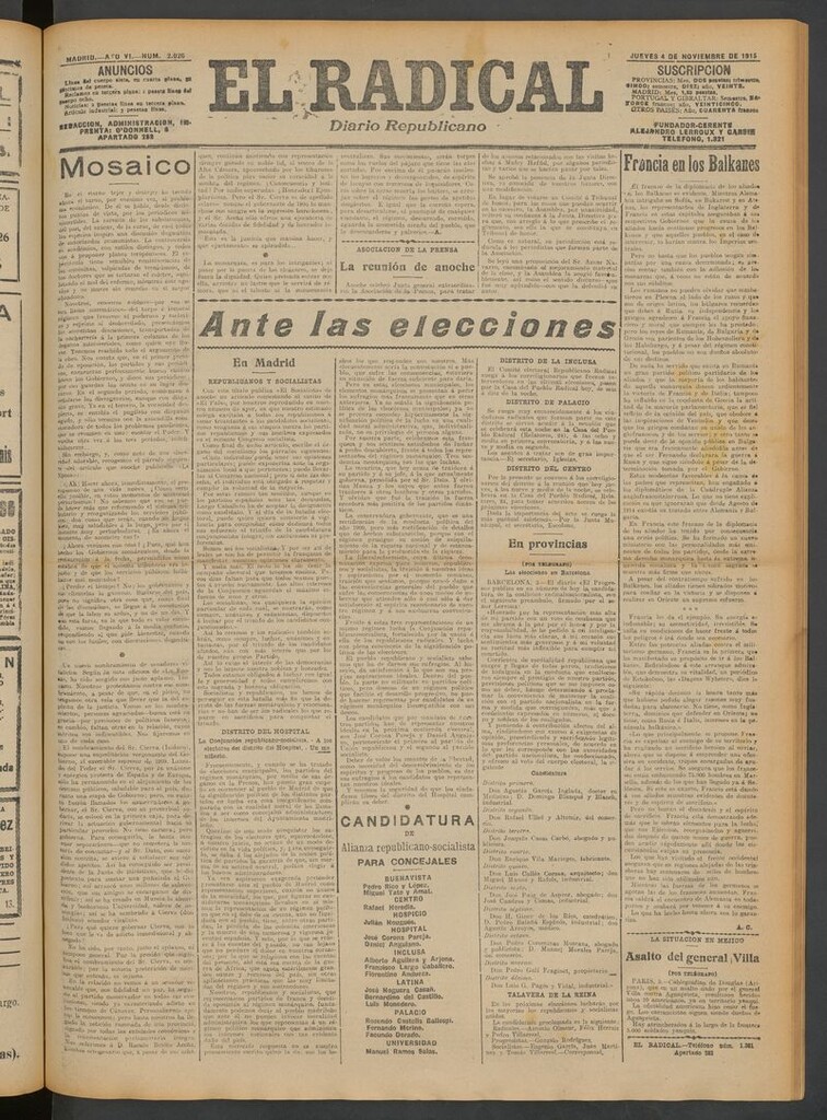 Miniatura de El Radical: diario republicano del 4 de noviembre de 1915