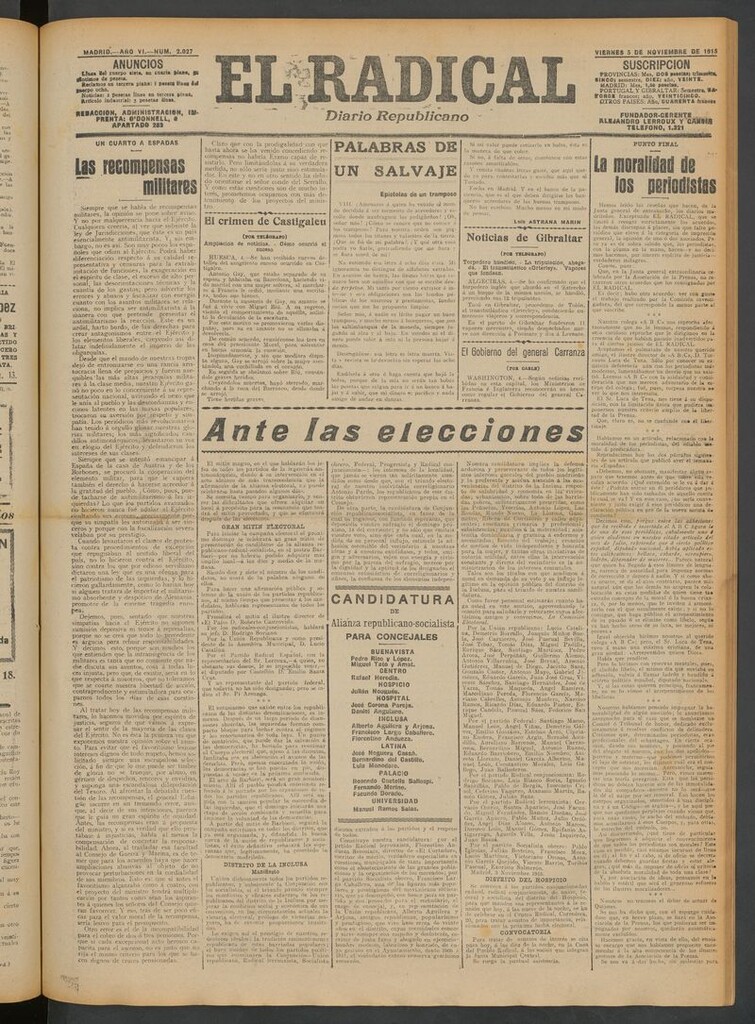 Miniatura de El Radical: diario republicano del 5 de noviembre de 1915