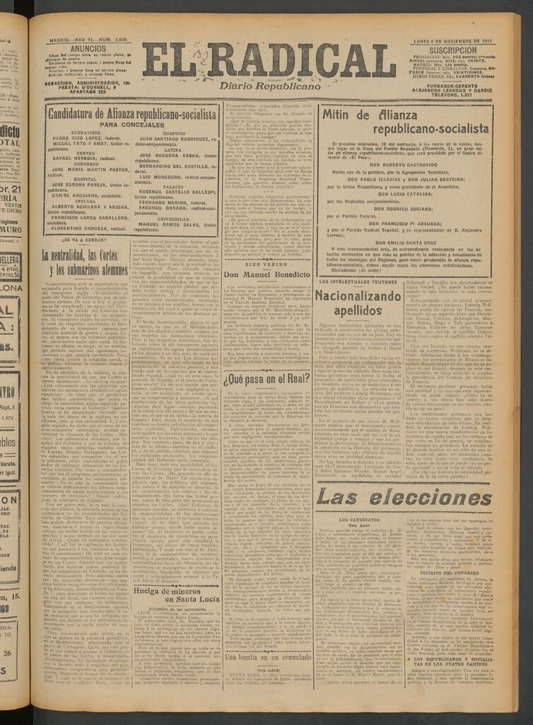 Miniatura de El Radical: diario republicano del 8 de noviembre de 1915