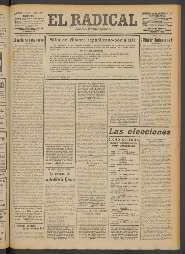 Miniatura de El Radical: diario republicano del 10 de noviembre de 1915