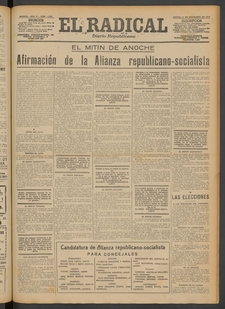 Miniatura de El Radical: diario republicano del 11 de noviembre de 1915