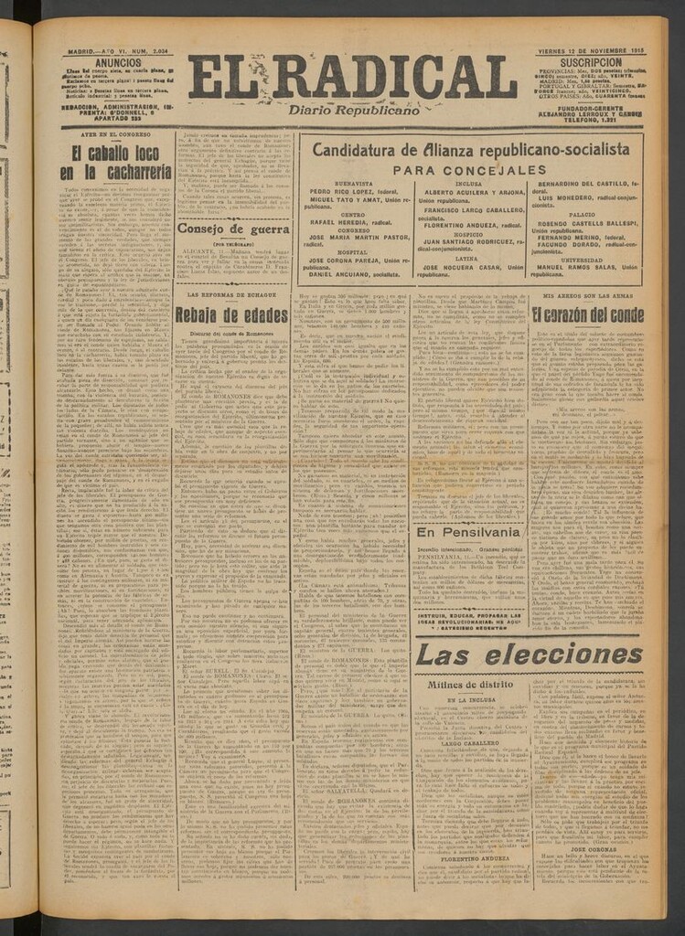 Miniatura de El Radical: diario republicano del 12 de noviembre de 1915