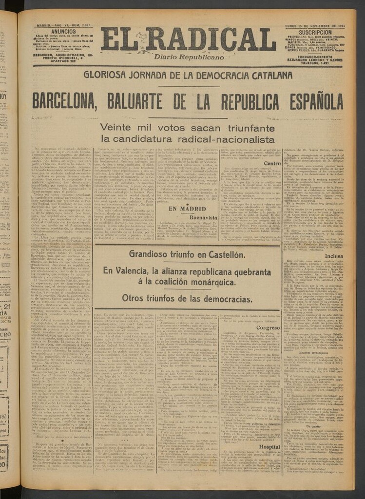 Miniatura de El Radical: diario republicano del 15 de noviembre de 1915