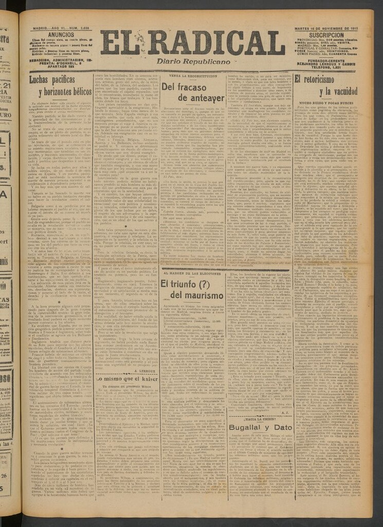 Miniatura de El Radical: diario republicano del 16 de noviembre de 1915