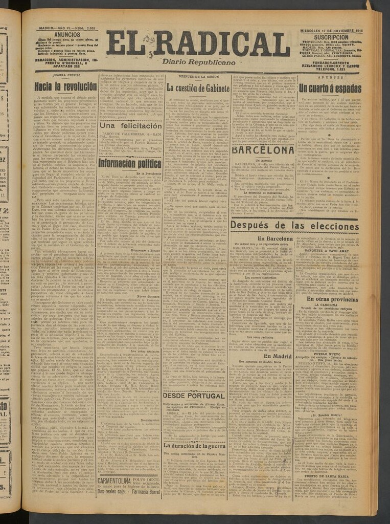 Miniatura de El Radical: diario republicano del 17 de noviembre de 1915