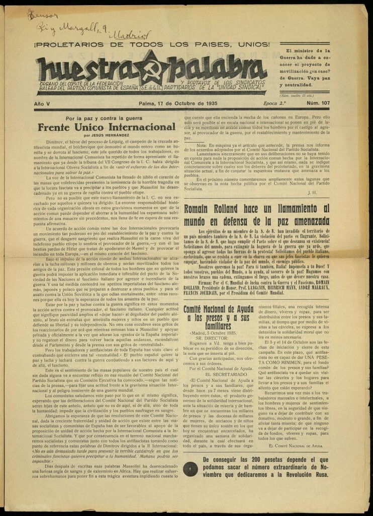 Miniatura de Nuestra Palabra del 17 de octubre de 1935