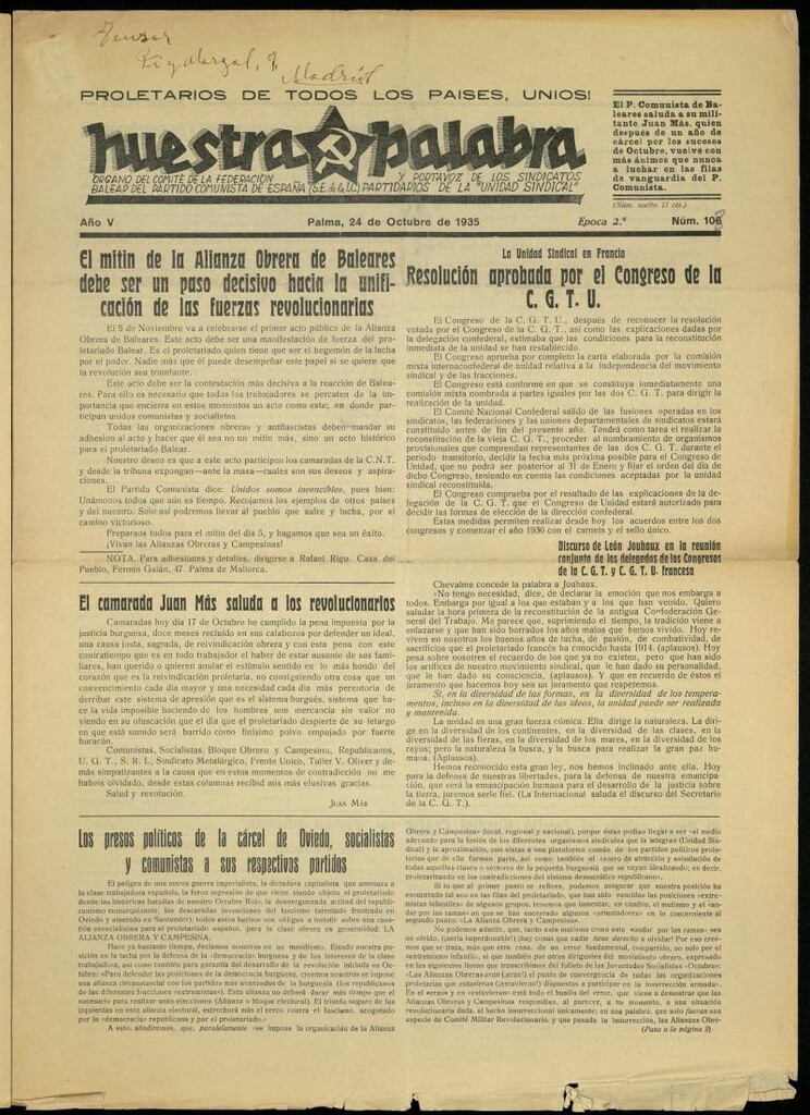 Miniatura de Nuestra Palabra del 24 de octubre de 1935