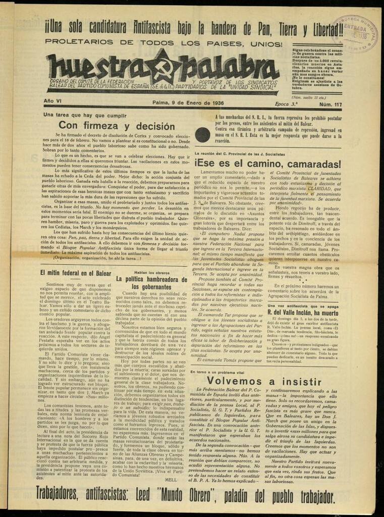 Miniatura de Nuestra Palabra del 9 de enero de 1936