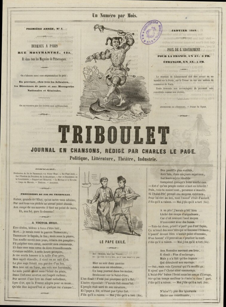 Miniatura de Triboulet: journal en chansons, politique, littérature, théatre, industrie