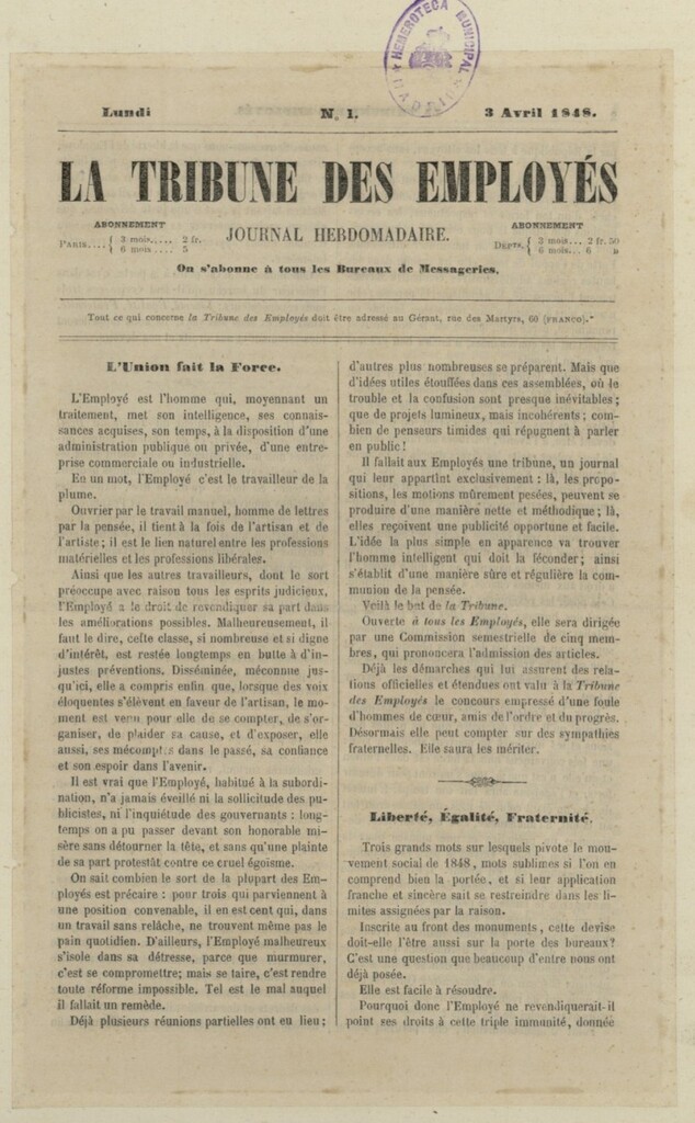 Miniatura de La Tribune des Employés : journal hebdomadaire