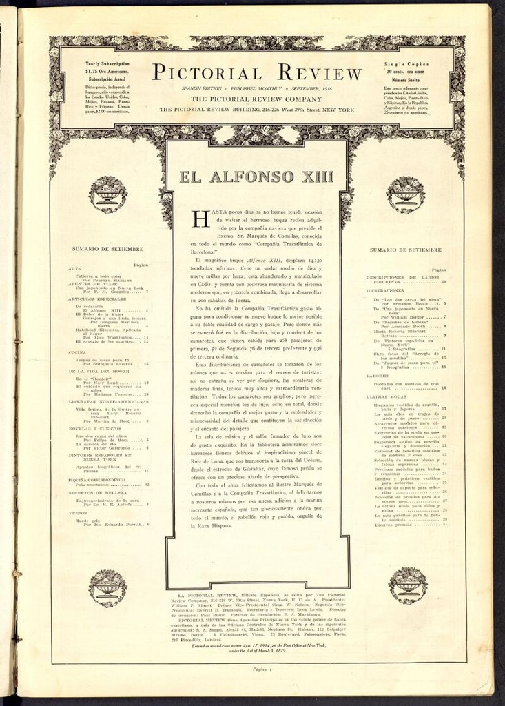 Miniatura de Pictorial Review: publicación mensual ilustrada para el hogar. Septiembre de 1916