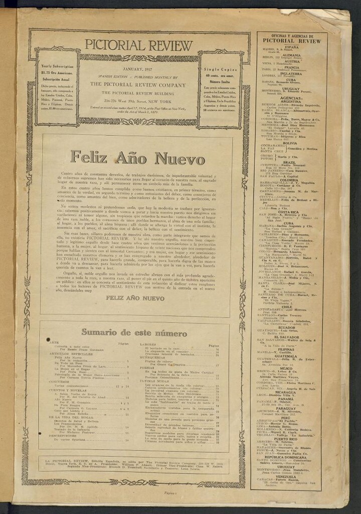 Miniatura de Pictorial Review: publicación mensual ilustrada para el hogar. Enero 1917