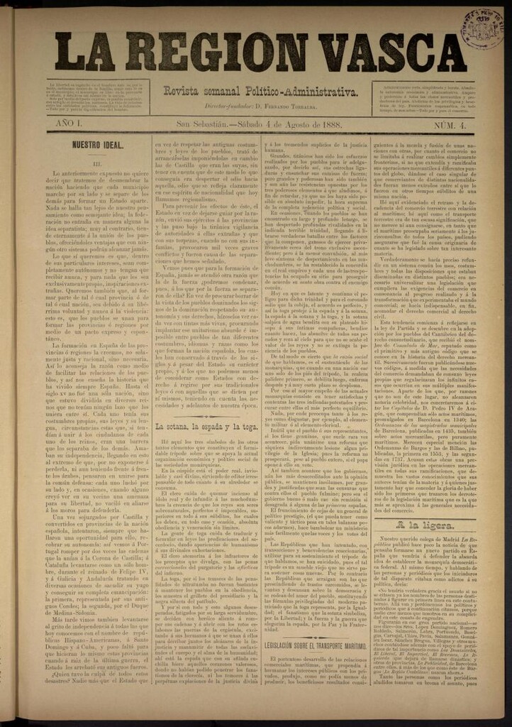 Miniatura de La Región Vasca del 4 de agosto de 1888. Número 4