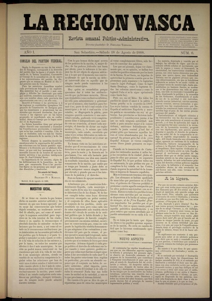 Miniatura de La Región Vasca del 18 de agosto de 1888. Número 6