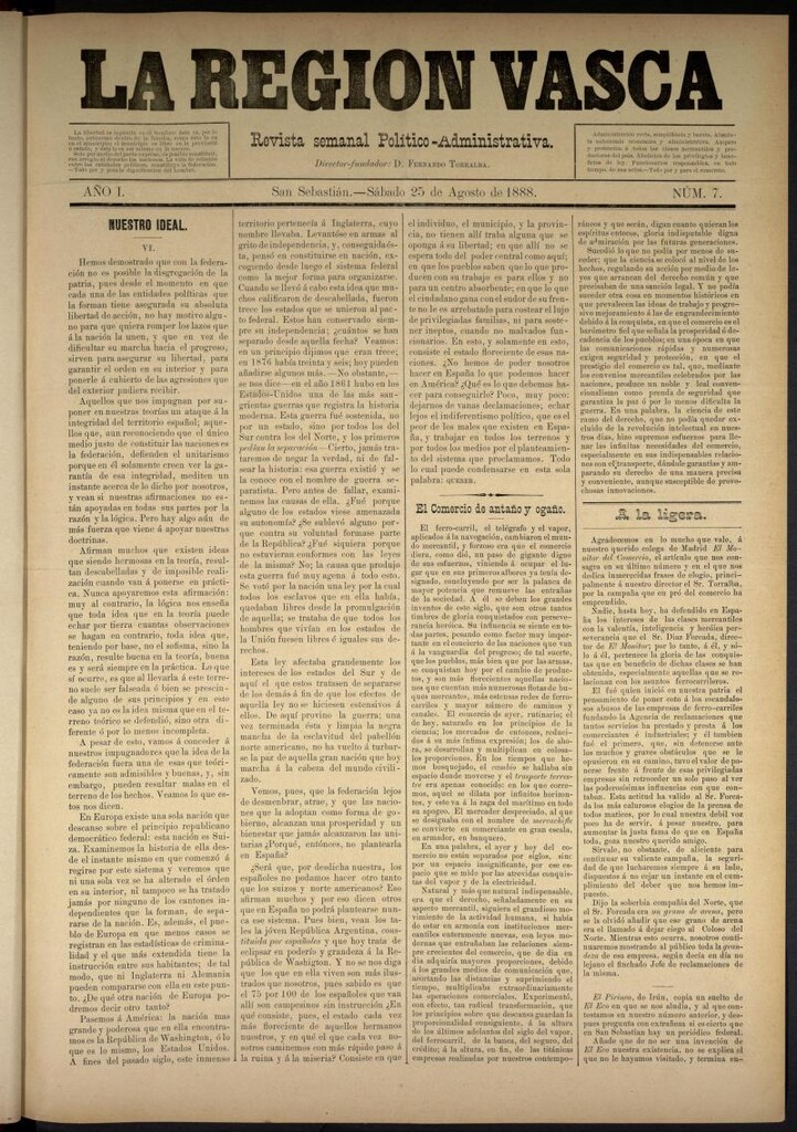 Miniatura de La Región Vasca del 25 de agosto de 1888. Número 7