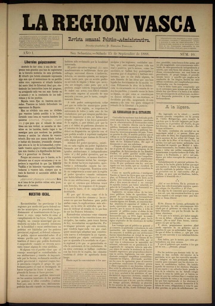 Miniatura de La Región Vasca del 15 de septiembre de 1888. Número 10