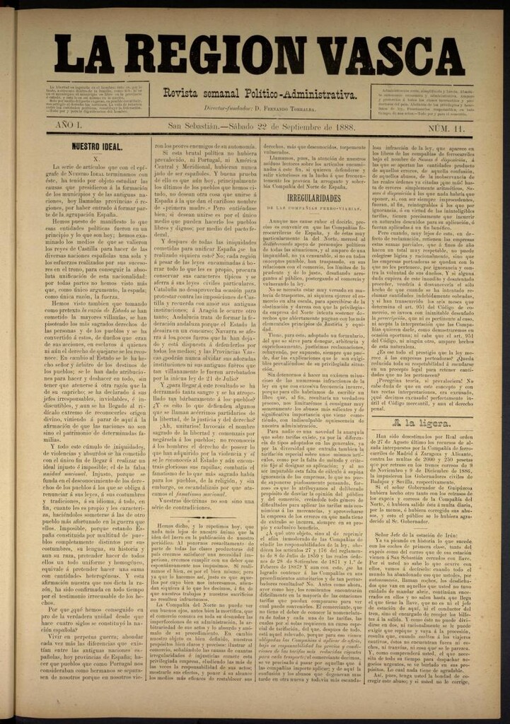 Miniatura de La Región Vasca del 22 de septiembre de 1888. Número 11