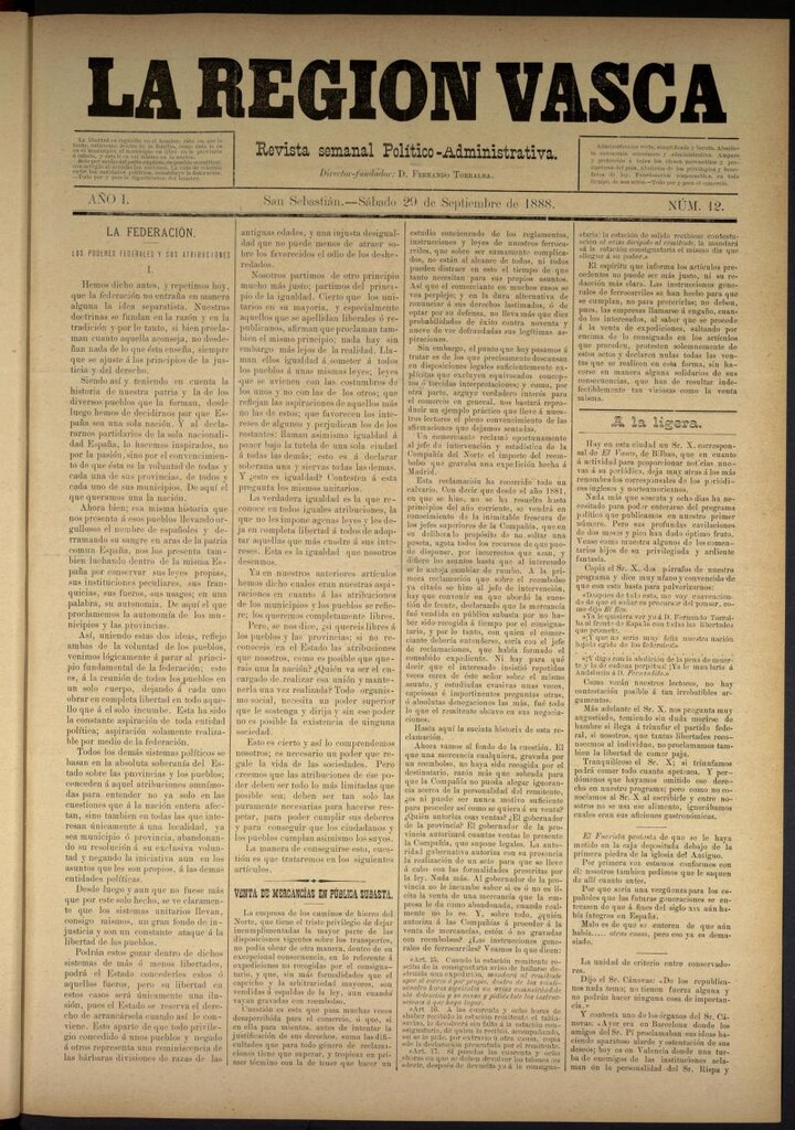 Miniatura de La Región Vasca de 29 de septiembre de 1888. Número 12