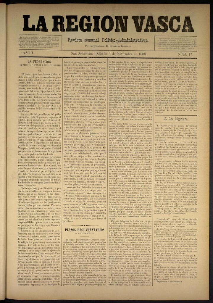 Miniatura de La Región Vasca del 3 de noviembre de 1888. Número 17