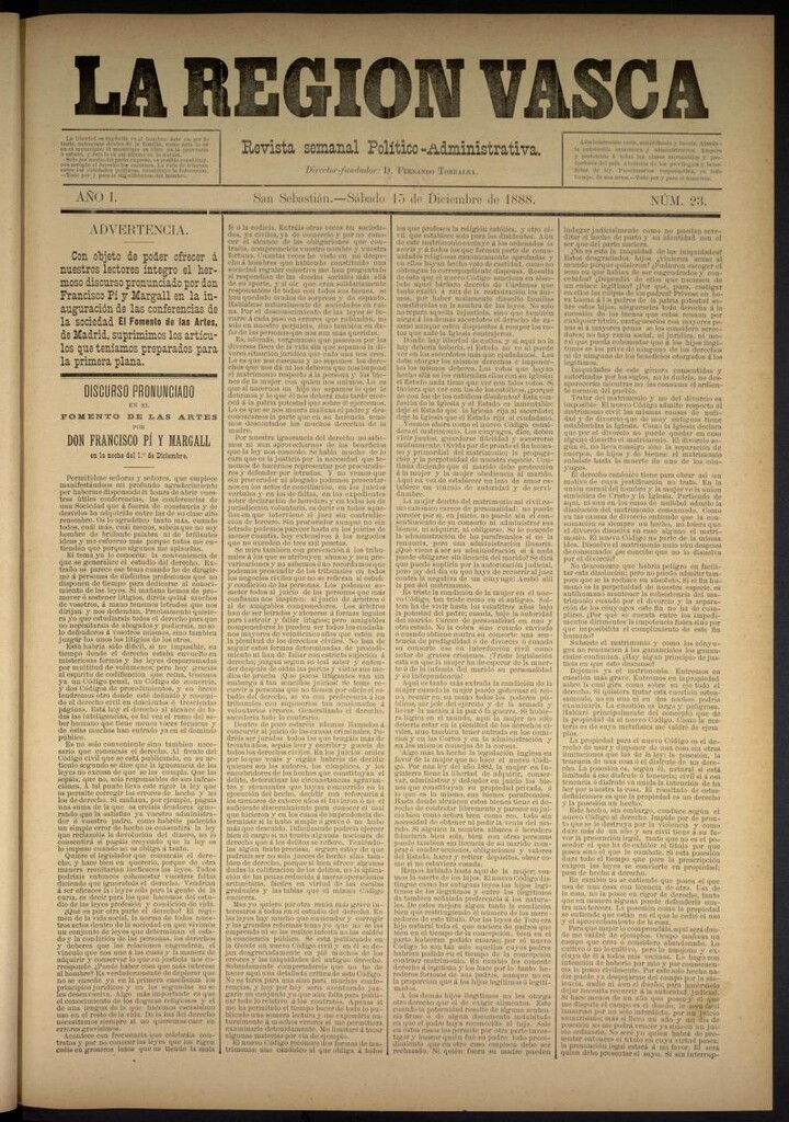 Miniatura de La Región Vasca del 15 de diciembre de 1888. Número 23