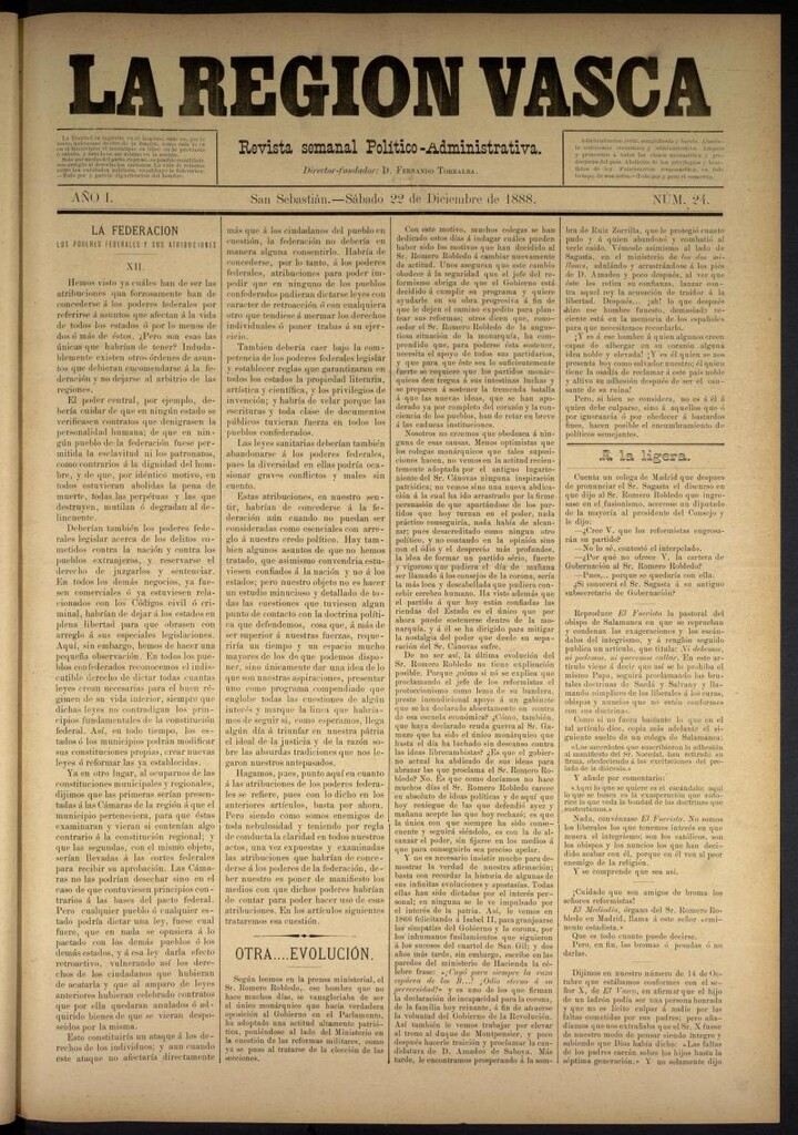Miniatura de La Región Vasca del 22 de diciembre de 1888. Número 24