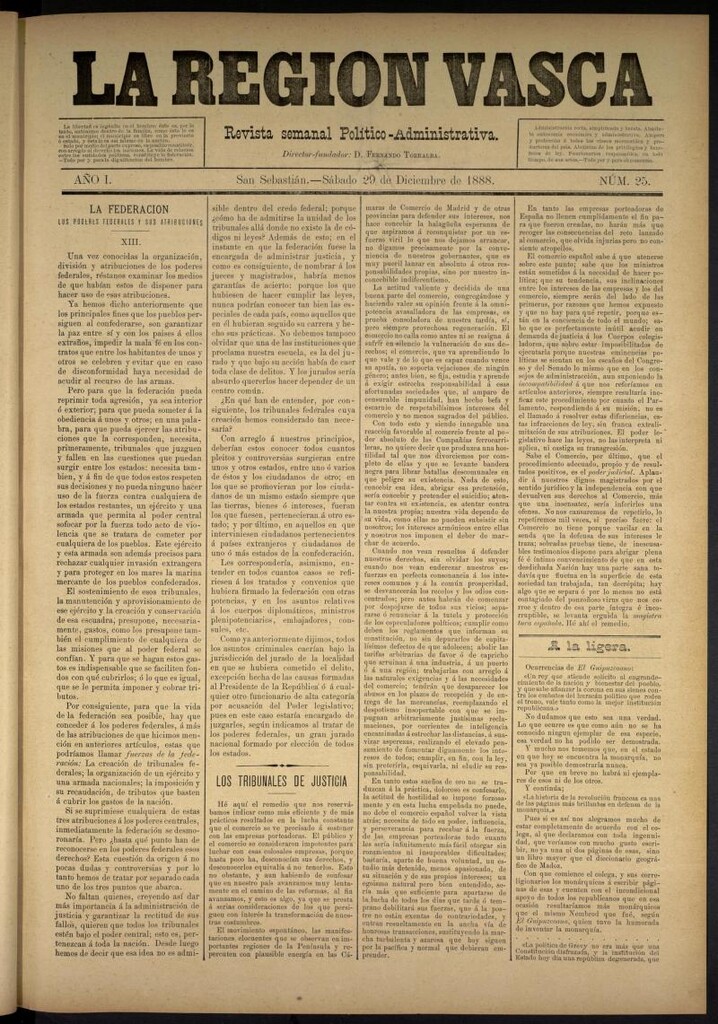 Miniatura de La Región Vasca del 29 de diciembre de 1888. Número 25