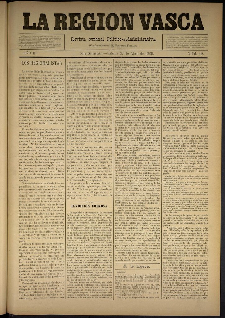 Miniatura de La Región Vasca : revista semanal político-administrativa del 27 de abril de 1889. Número 42