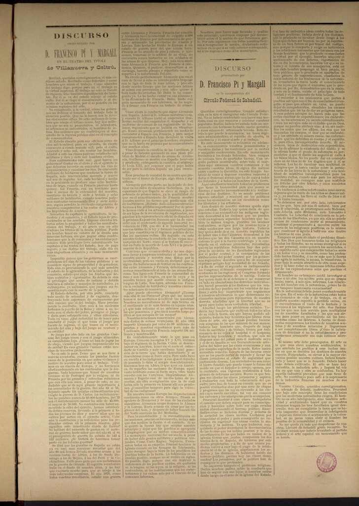 Miniatura de La Región Vasca : revista semanal político-administrativa. Discurso pronunciado por D. Francisco Pí y Margall en Villanueva de la Geltrú y Sabadell.