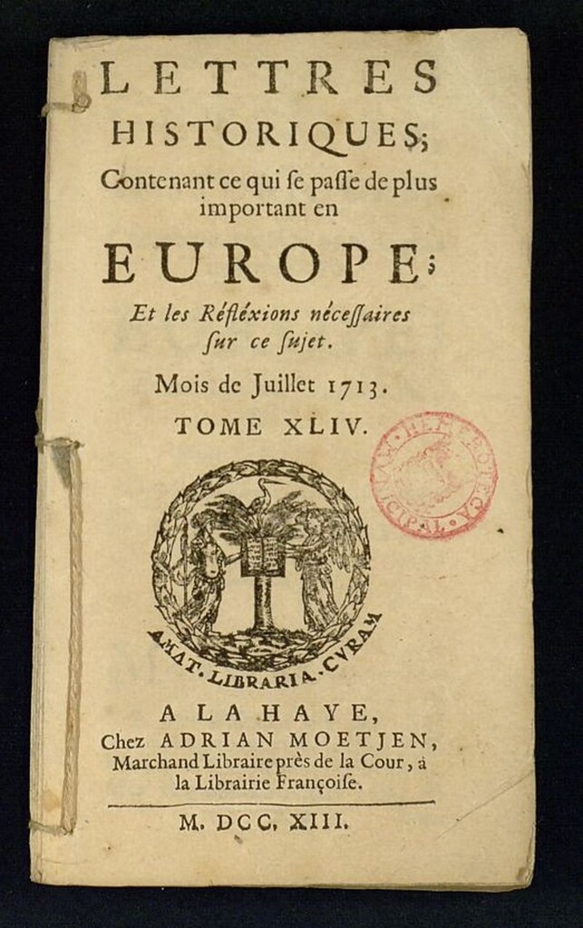 Miniatura de Lettres Historiques : contenant ce qui se passe de plus important en Europe de julio del año 1713