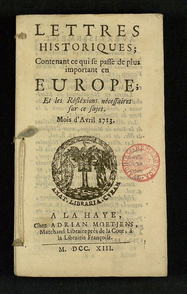 Miniatura de Lettres Historiques: contenant ce qui se passe de plus important en Europe de abril del año 1713