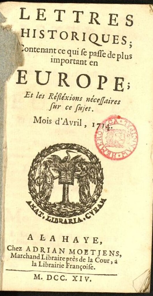 Miniatura de Lettres Historiques : contenant ce qui se passe de plus important en Europe de abril del año 1714