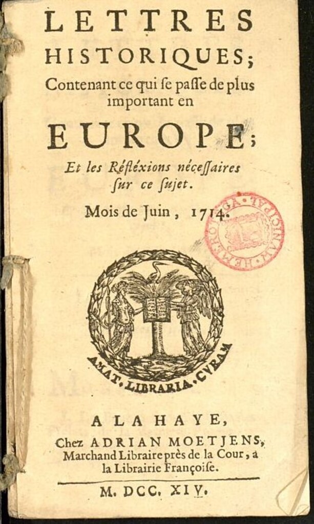 Miniatura de Lettres Historiques : contenant ce qui se passe de plus important en Europe de junio del año 1714