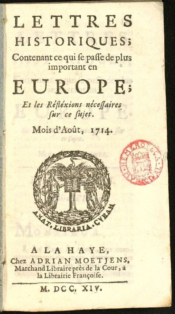 Miniatura de Lettres Historiques : contenant ce qui se passe de plus important en Europe de agosto del año 1714