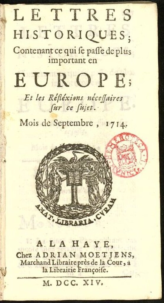 Miniatura de Lettres Historiques : contenant ce qui se passe de plus important en Europe de septiembre del año 1714
