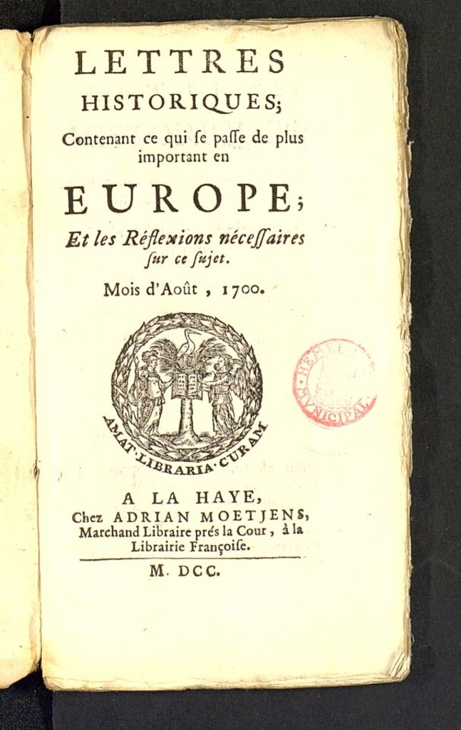 Miniatura de Lettres Historiques : contenant ce qui se passe de plus important en Europe 1700 (ago, dic)