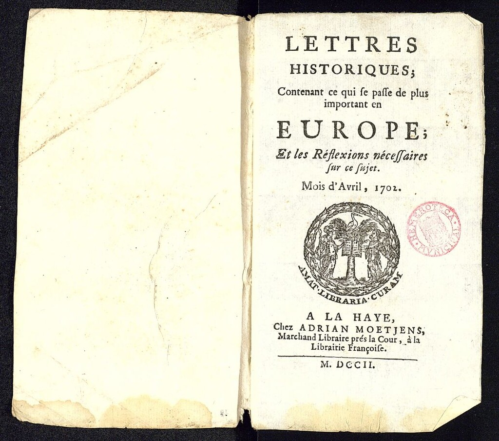 Miniatura de Lettres Historiques, de abril de 1702