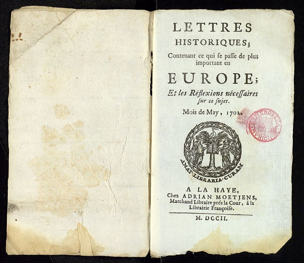 Miniatura de Lettres Historiques, de mayo de 1702
