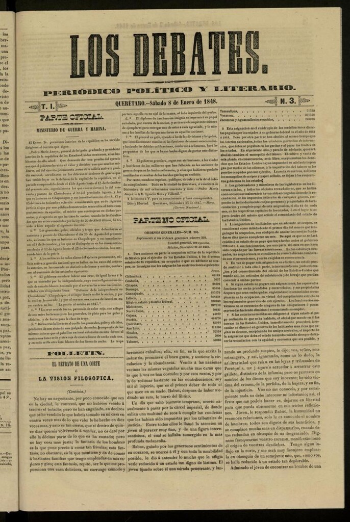 Miniatura de Los Debates : periódico político y literario de 8 de enero de 1848, nº 3