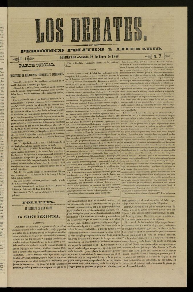 Miniatura de Los Debates : periódico político y literario de 22 de enero de 1848, nº 7