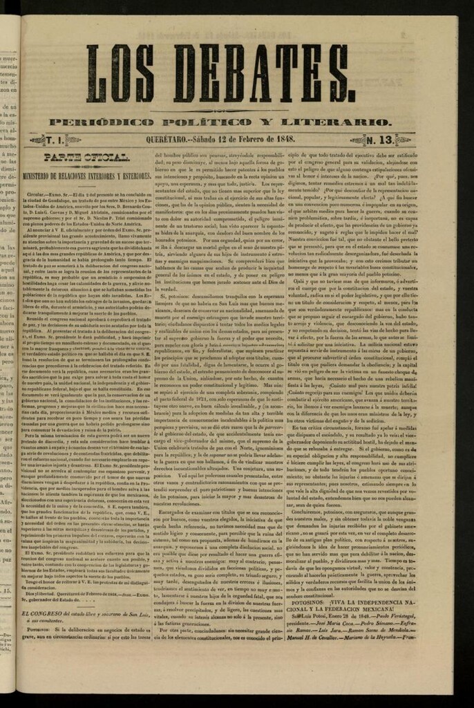 Miniatura de Los Debates : periódico político y literario de 12 de febrero de 1848, nº 13