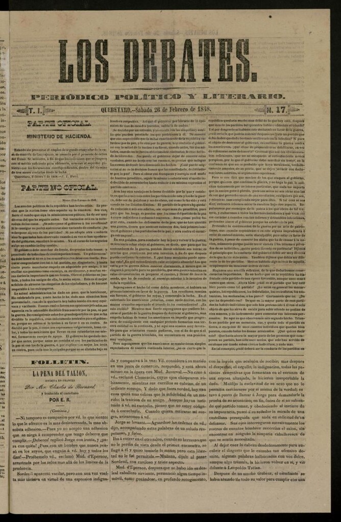 Miniatura de Los Debates : periódico político y literario de 26 de febrero de 1848, nº 17