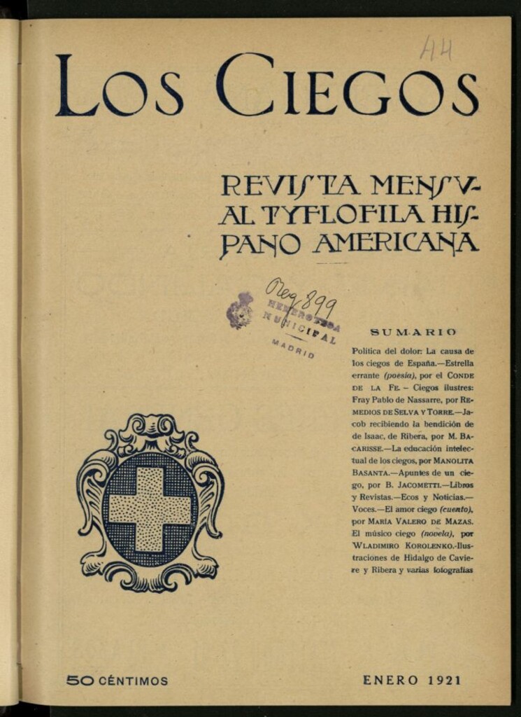 Miniatura de Los ciegos: revista mensual tyflofila hispano-americana de enero de 1921, nº 44