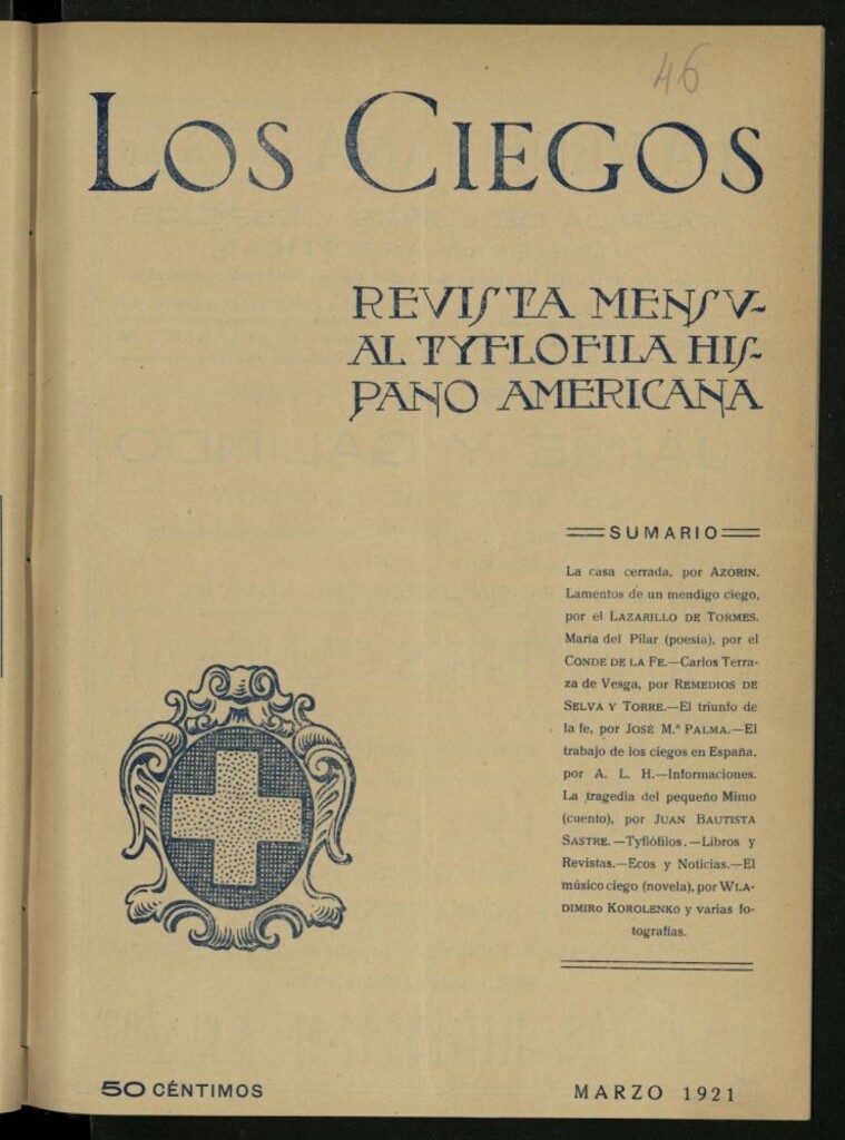 Miniatura de Los ciegos: revista mensual tyflofila hispano-americana de marzo de  1921, nº 46