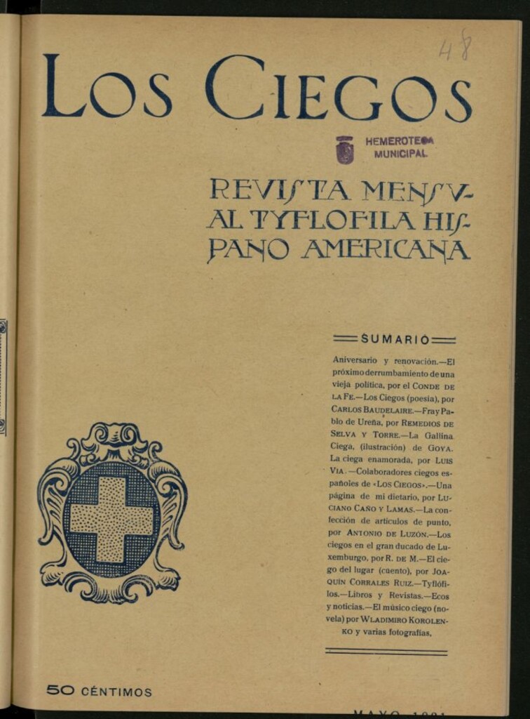 Miniatura de Los ciegos: revista mensual tyflofila hispano-americana de mayo de 1921, nº 48