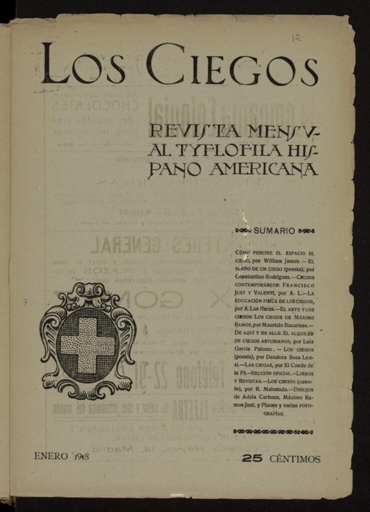 Miniatura de Los ciegos: revista mensual tyflofila hispano-americana de enero de 1918, nº 12