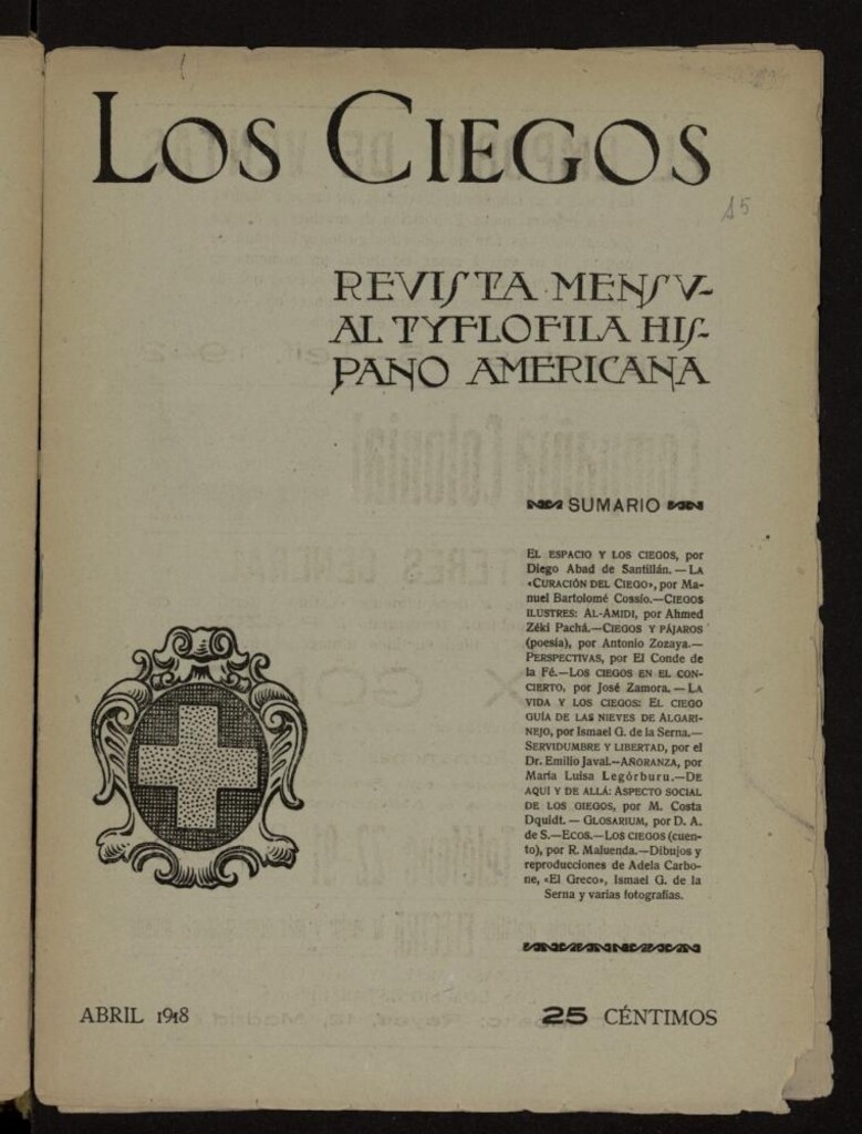 Miniatura de Los ciegos: revista mensual tyflofila hispano-americana de abril de 1918, nº 15