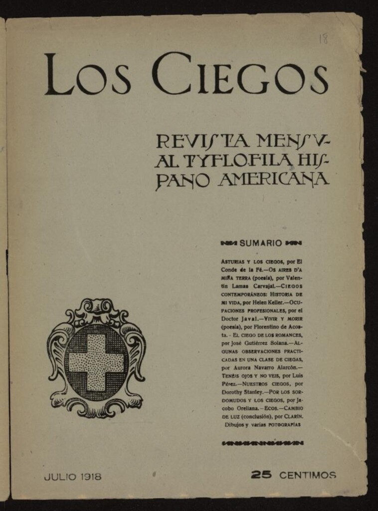 Miniatura de Los ciegos: revista mensual tyflofila hispano-americana de julio de 1918, nº 18
